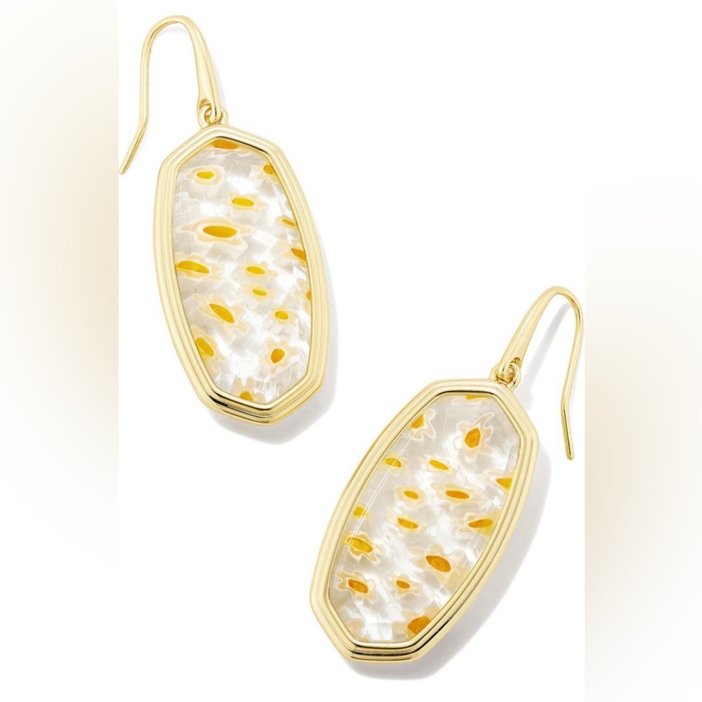 Kendra Scott Elle Frame Drop Earrings Gold White Mosaic Glass
